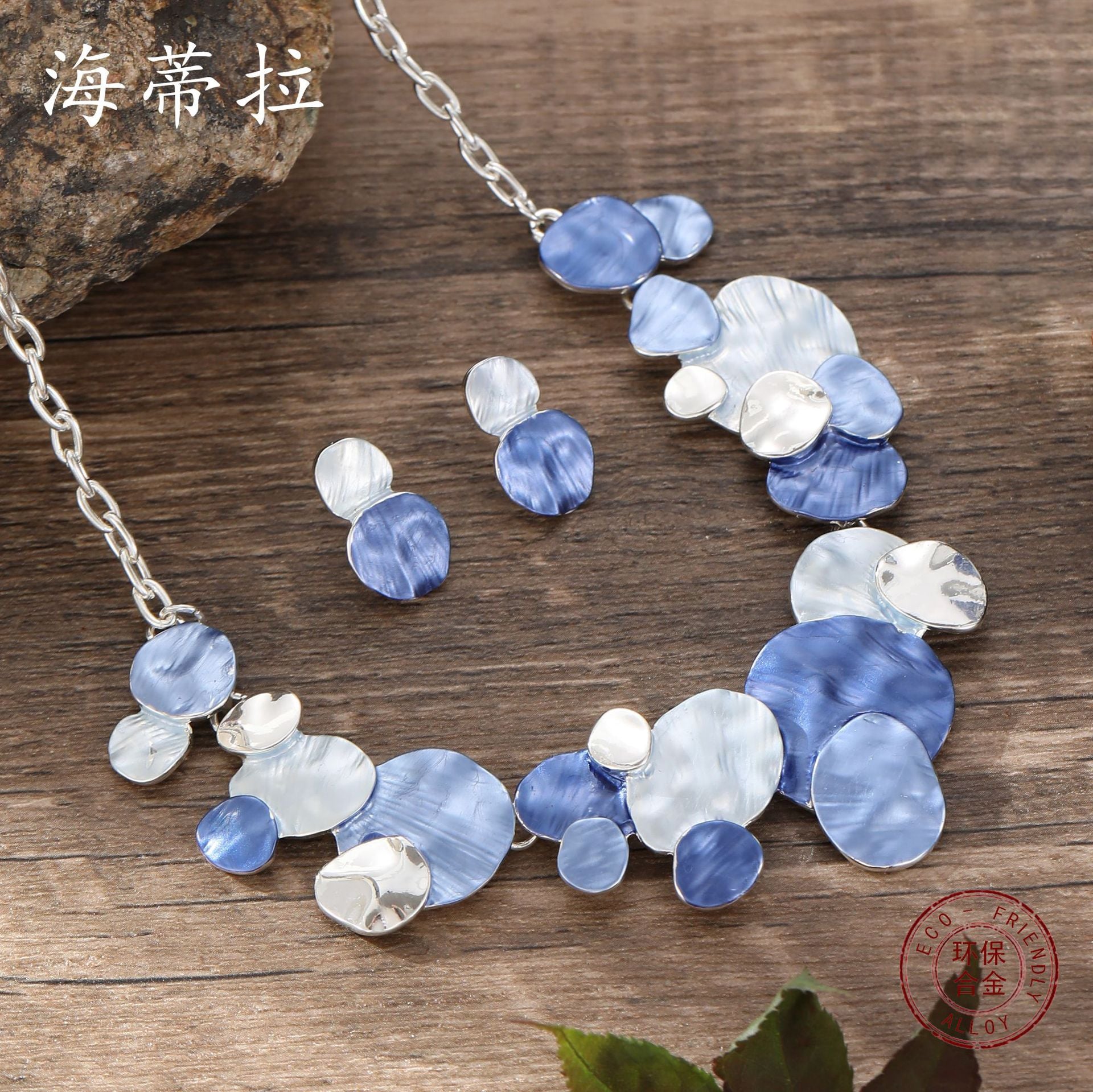 Wholesale  Color Painting Oil Geometric Oval Earrings Necklace suit