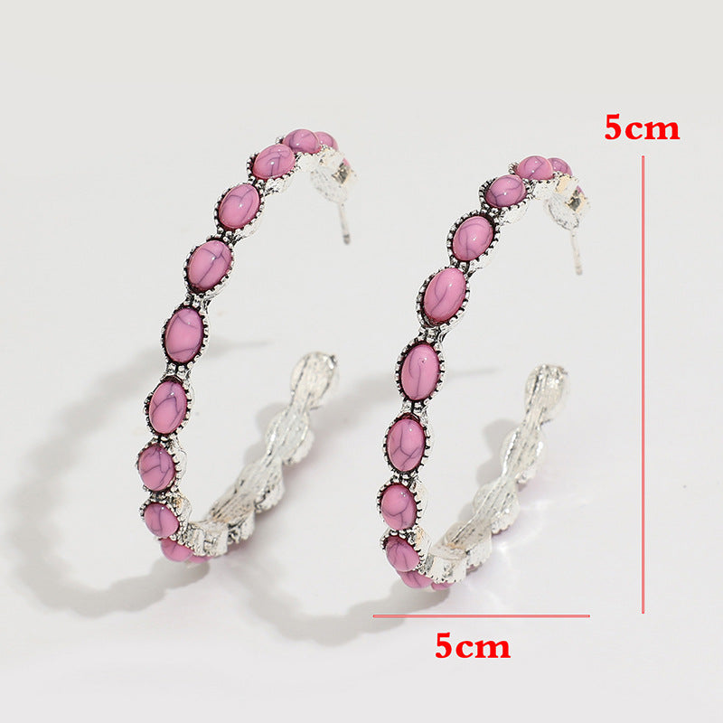 Wholesale Alloy C-Shape Bohemian Earrings Pink Turquoise Electroplated for Fashion Gift Boutique