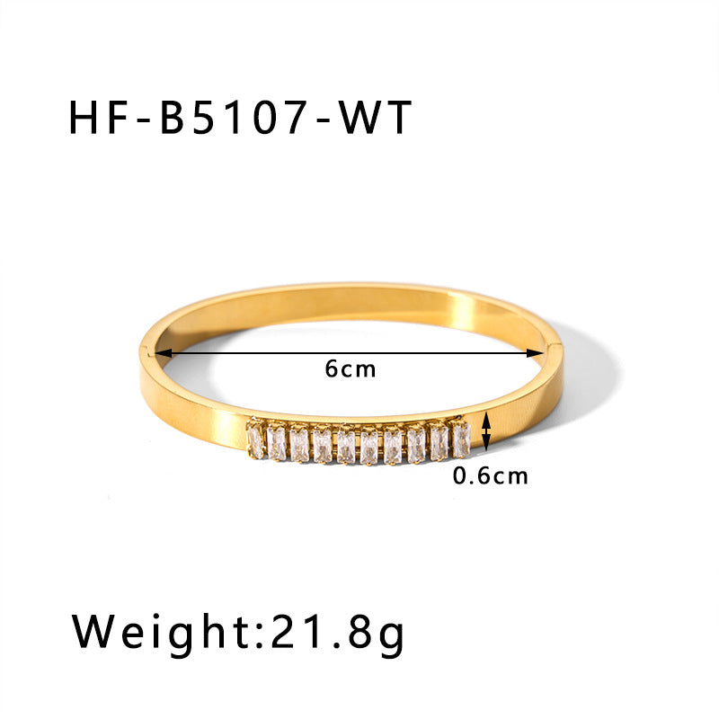 Wholesale Vintage Wide Edge Titanium Steel Inlaid with Zircon 18K Real Gold Stainless Steel Bracelet ACC-BT-Xiny010
