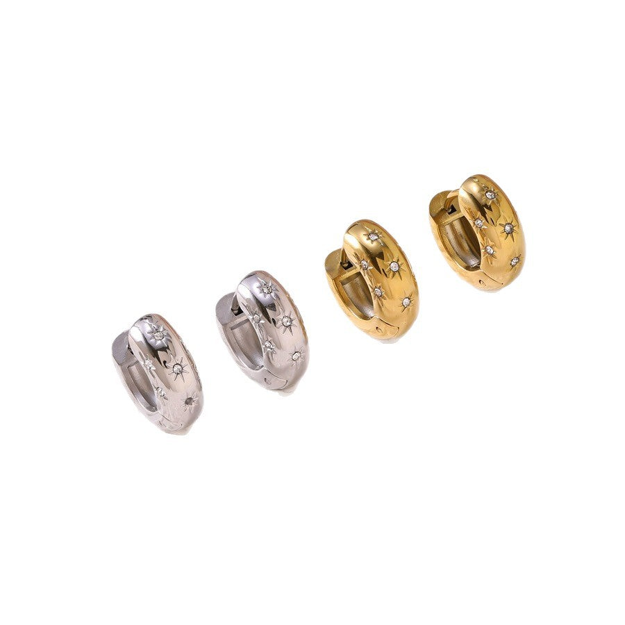 Wholesale  Fashion Stainless Steel White Zircon Eight-Pointed Star Earrings for Women Vacuum Plated 18K Gold Non-Fading Earrings