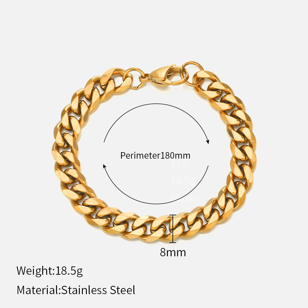 Wholesale  Stainless Steel Bracelets Real Gold Electroplating Smooth  Cuban Chain