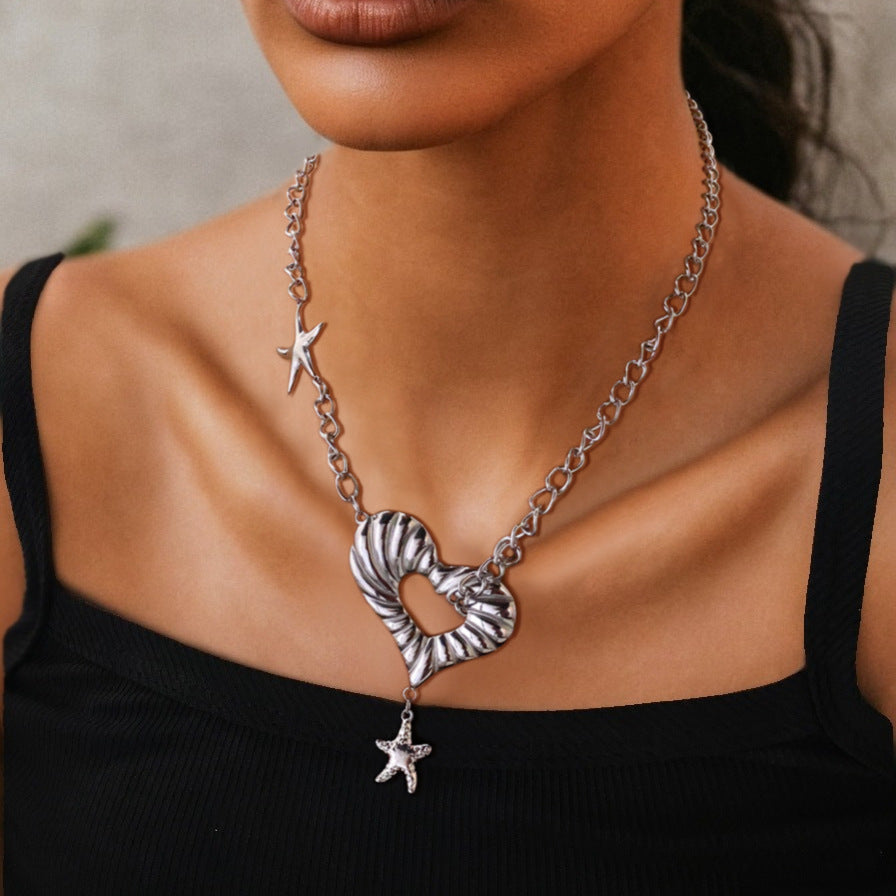 Wholesale Stainless Steel Heart Starfish Necklace Ring