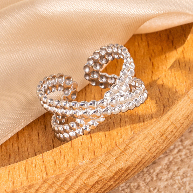 Wholesale Chic Geometric Hollow Leaf Open Ring,  Titanium Steel Electroplated,  Fashion Jewelry Accessory