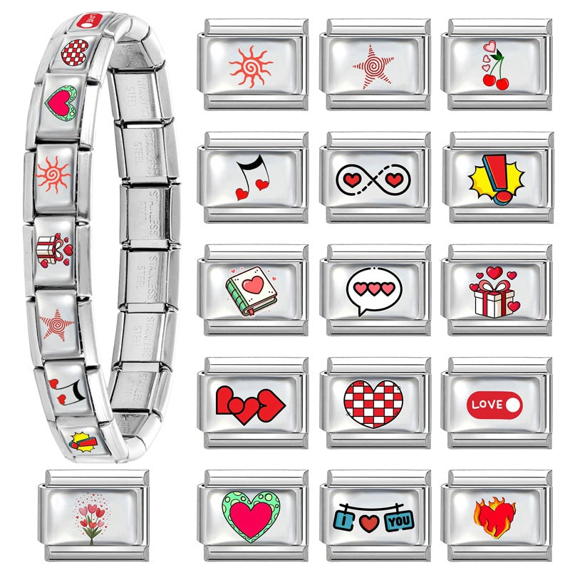 Wholesale Modular Stainless Steel Bracelet with Heart and Sun Motif DIY Craft Supply for Boutique Resale
