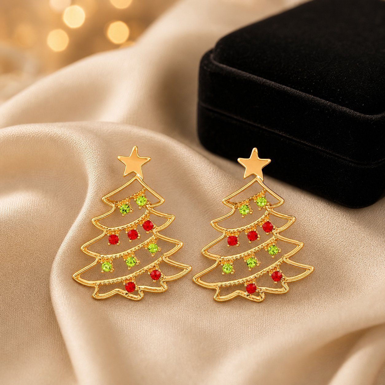 Wholesale Party Rhinestone Christmas Tree Earrings Red White Alloy Fashion Accessory for Resale
