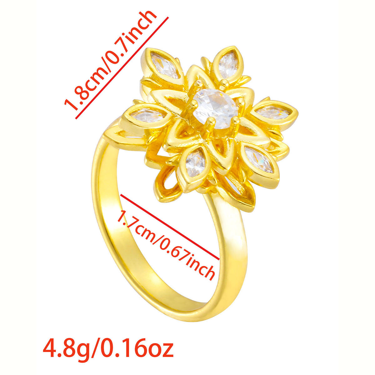 Wholesale Gold Plated Adjustable Rotating Ring Star Moon Zircon Women' s Fashion Jewelry Gift