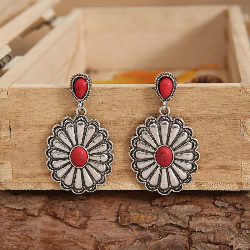 Wholesale Retro Bohemian Oval Red Earrings Alloy Fashion Accessory for Party or Everyday Resale