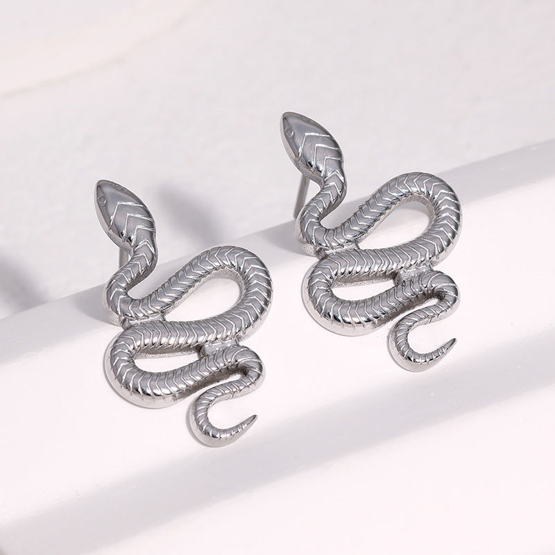 Wholesale Punk Snake Stainless Steel Earrings For Women Trendy Statement Jewelry Accessory