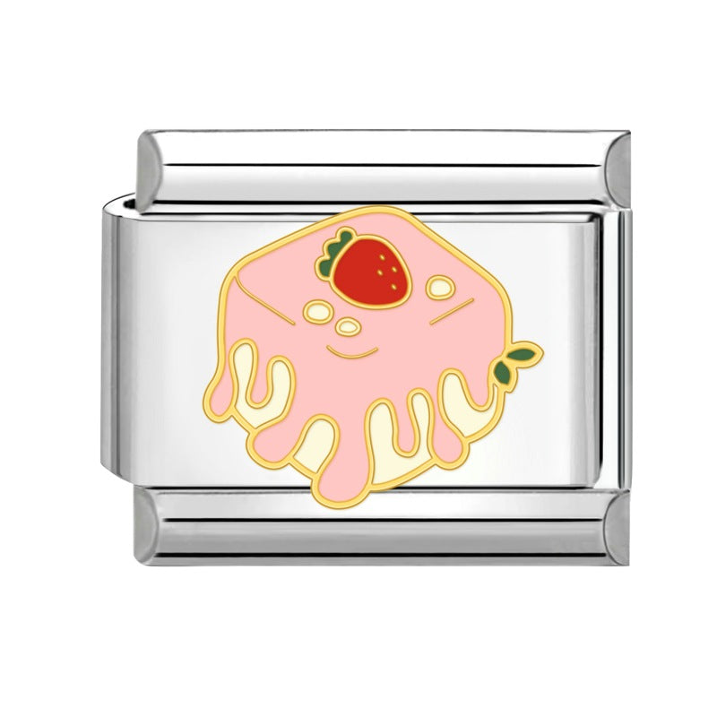 Wholesale Italian Charm Bracelet 9mm DIY Splicing Strawberry Cake Stainless Steel Composable Bracelet