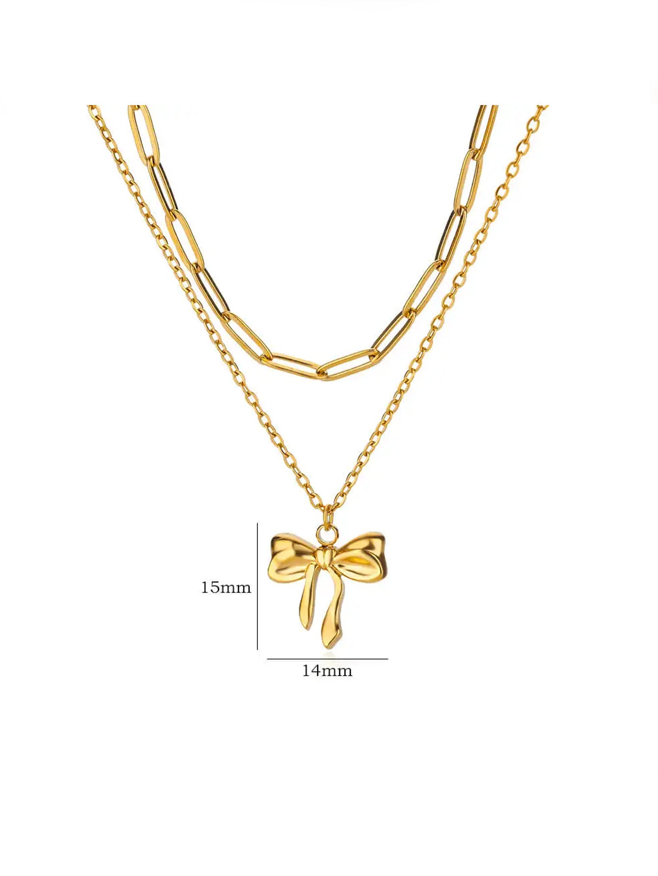 Wholesale  Stainless steel bow chain 18k gold double layer stacked wearing necklace
