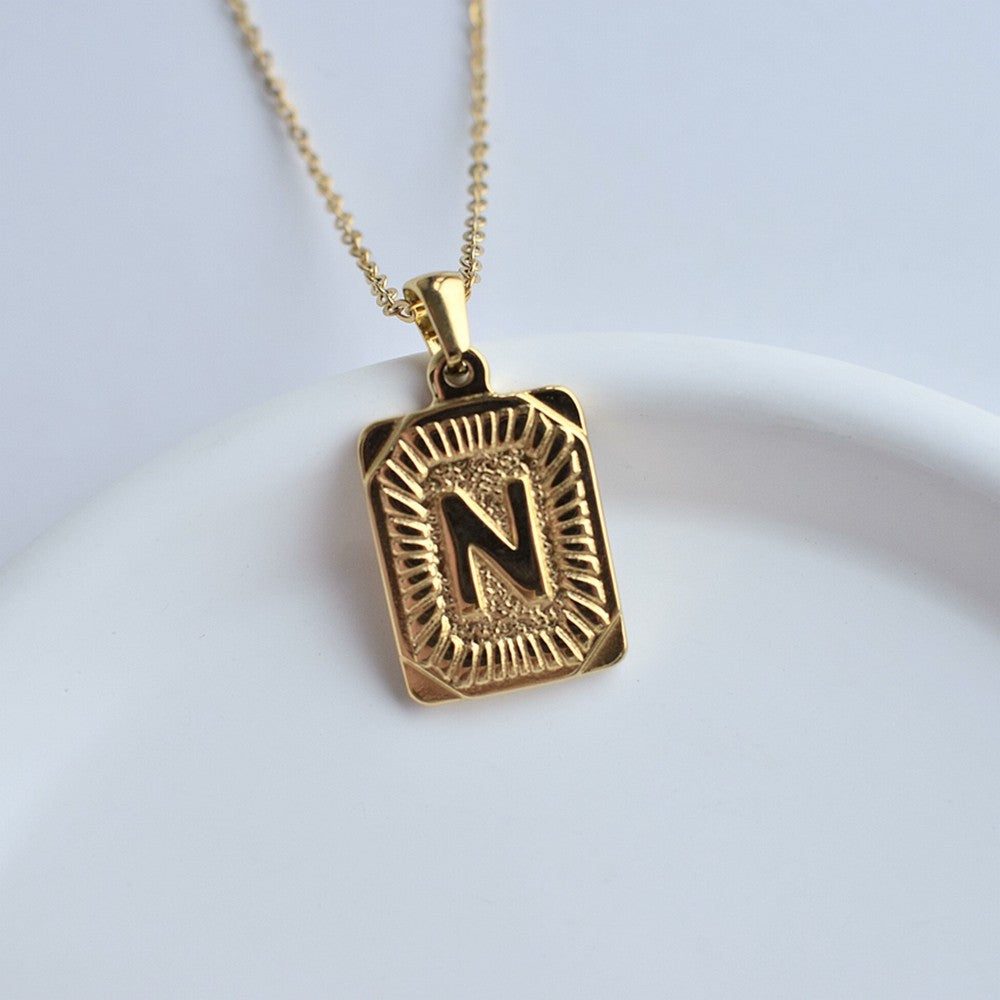 Wholesale Stainless Steel Letter Square Brand Pendant Plated 18K Necklace