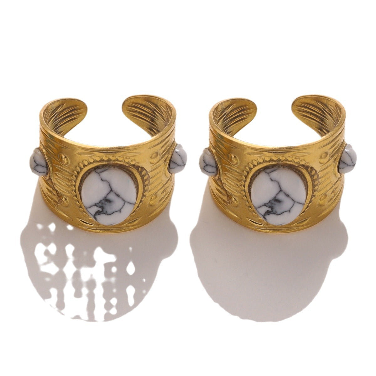 Wholesale Stainless Steel Natural Stone Ring for Women,  Geometric Design with Tiger Eye,  Trendy Jewelry Accessory for Everyday Wear