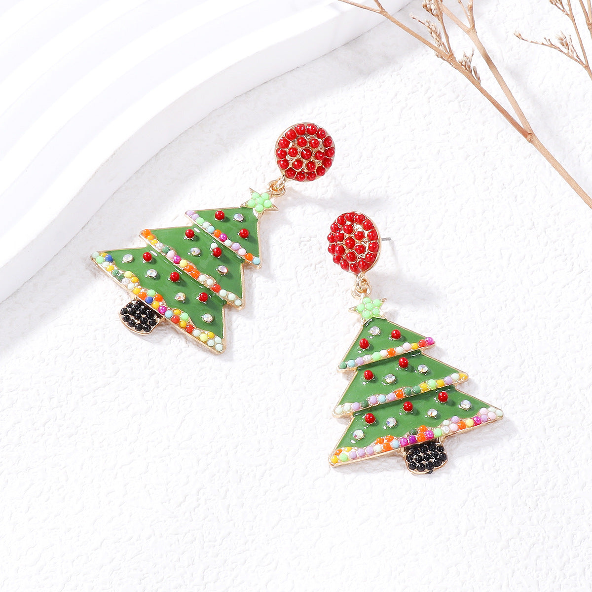 Wholesale Christmas Cartoon Christmas Tree Oil Drop Earrings ACC-ES-JuJia011
