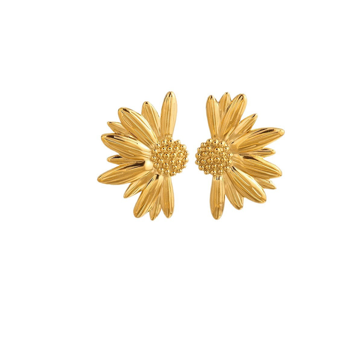 Wholesale Gold Plated Stainless Steel Sunflower Leaf Earrings for Women Fashion Accessory