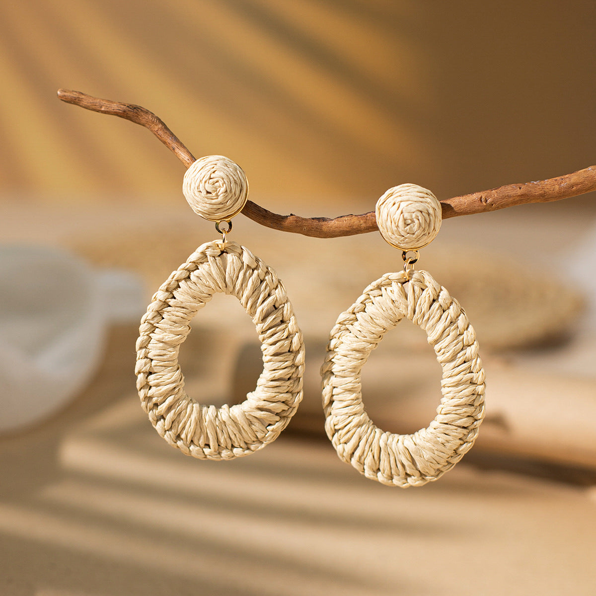 Wholesale Bohemian Exaggerated Raffia Earrings Hand Woven ACC-ES-XLH002