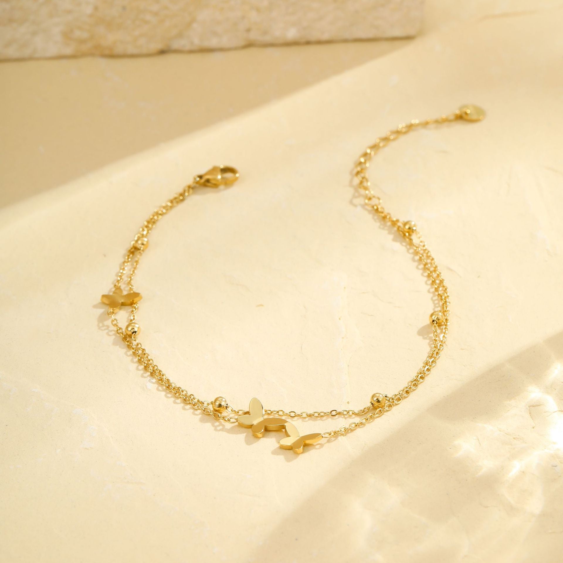 Wholesale Stainless steel color butterfly beach anklet