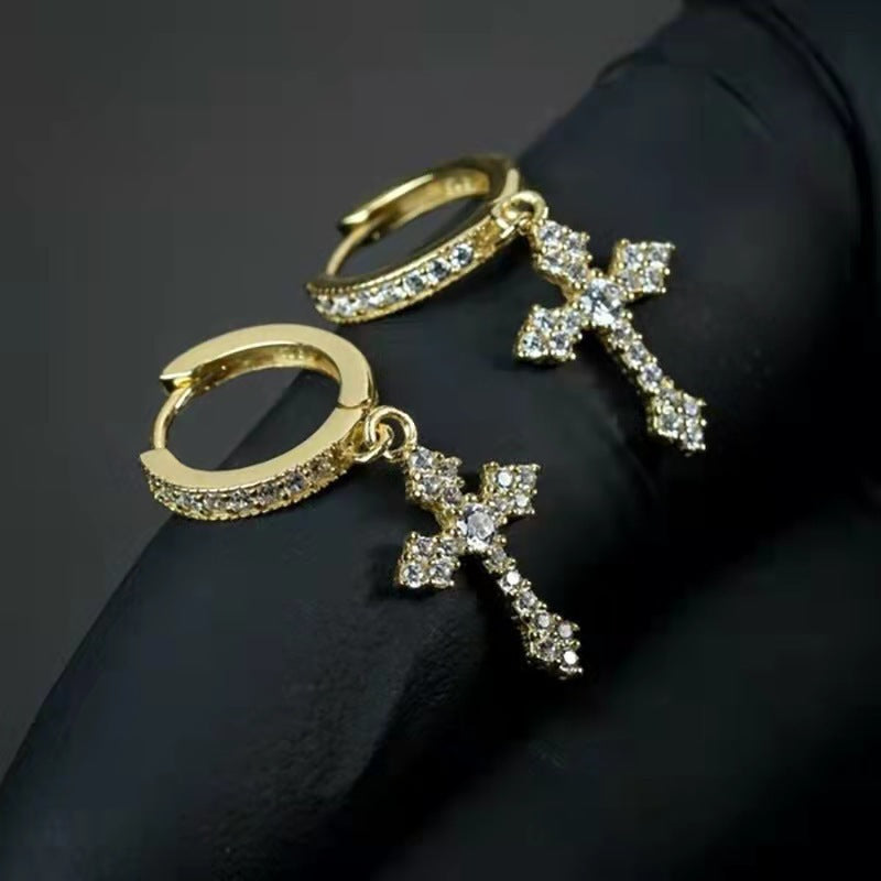 Wholesale Gold Plated Diamond Cross Earrings