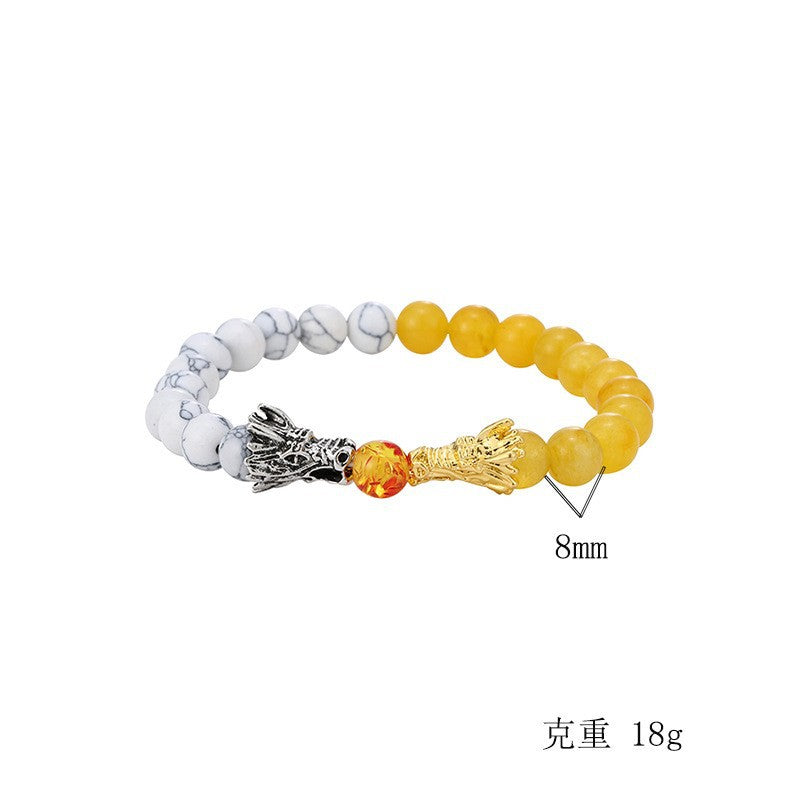 Wholesale  8mm volcanic stone white pine stone yellow crystal bracelet