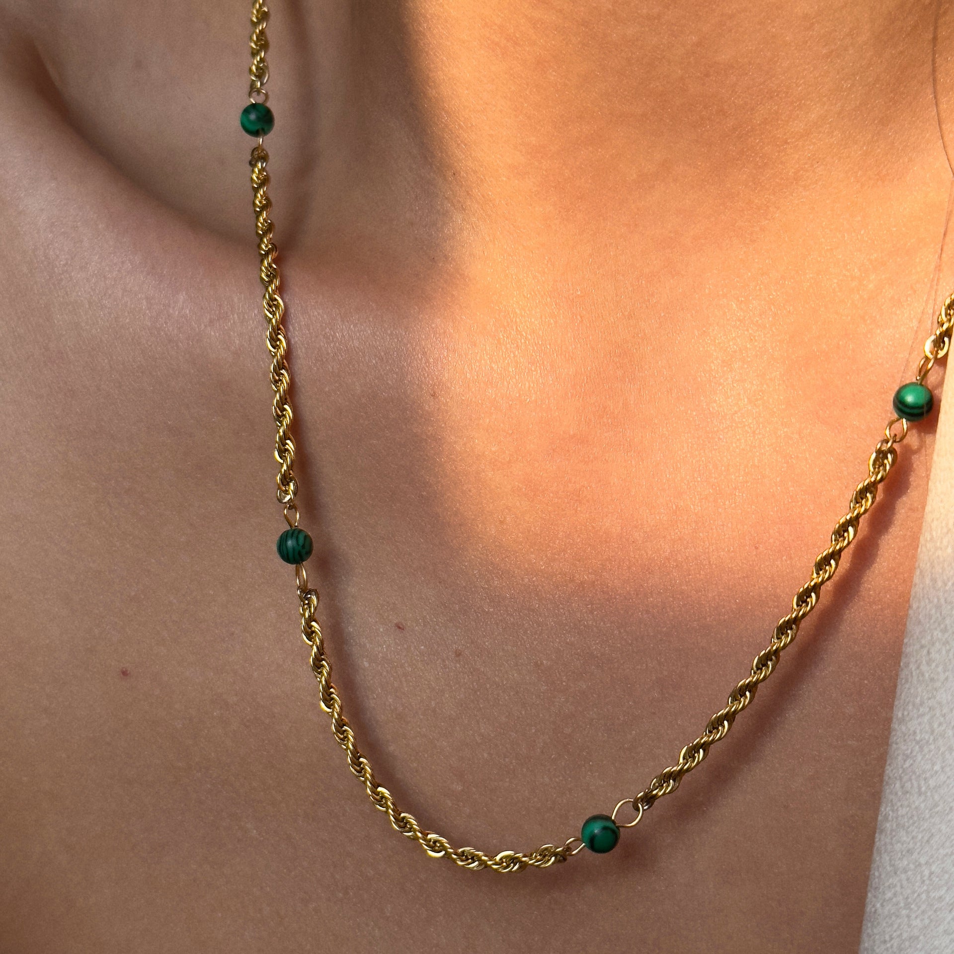 Wholesale Vintage 18K Gold Plated Titanium Steel Malachite Twist Necklace