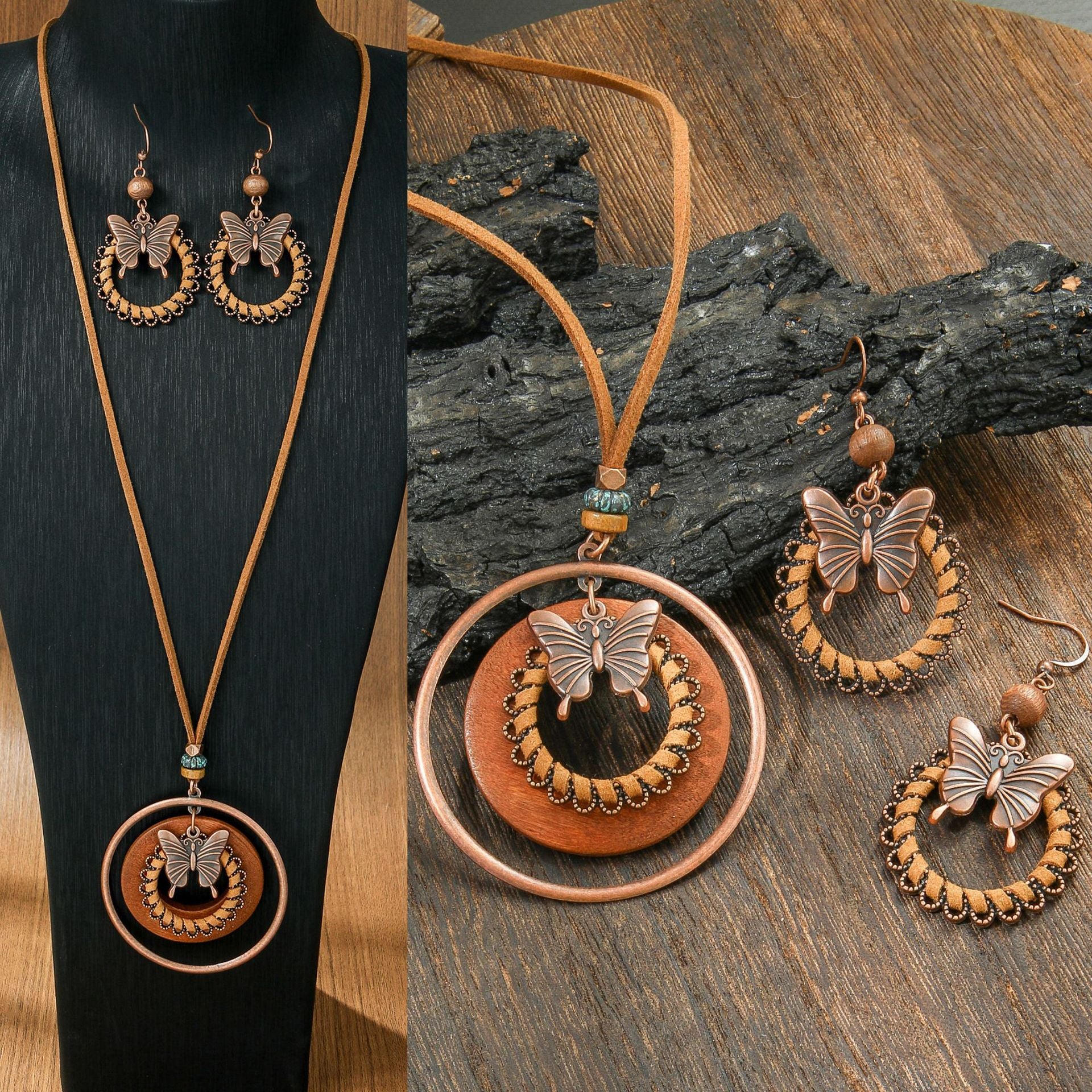 Wholesale Bohemian Butterfly Earrings Necklace Set Chic Party Wear Jewelry Accessory