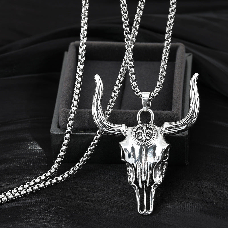 Wholesale all-match bull head skull titanium steel necklace