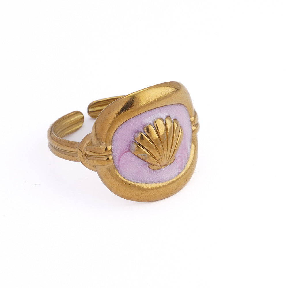 Wholesale Shell Flower Oil Drop Blue Ring Stainless Steel Women S Fashion Jewelry Accessory