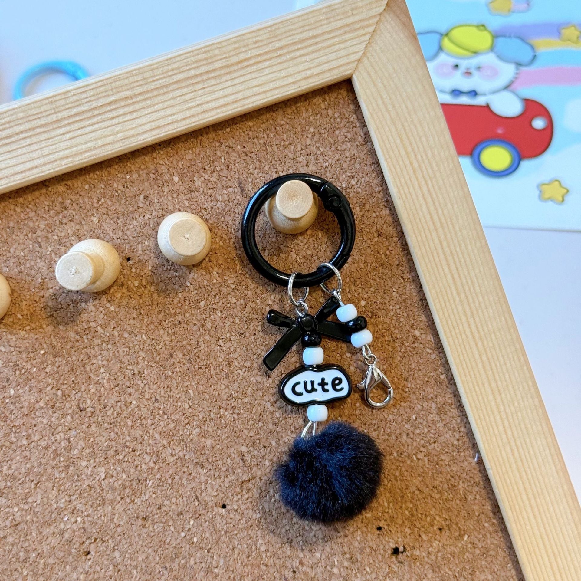 Wholesale Stylish DIY Cute Keychain Craft Kit Metal Lobster Clasps Beads Pom Poms Bows For Bag Charm Car Key Accessory Boutique Resale