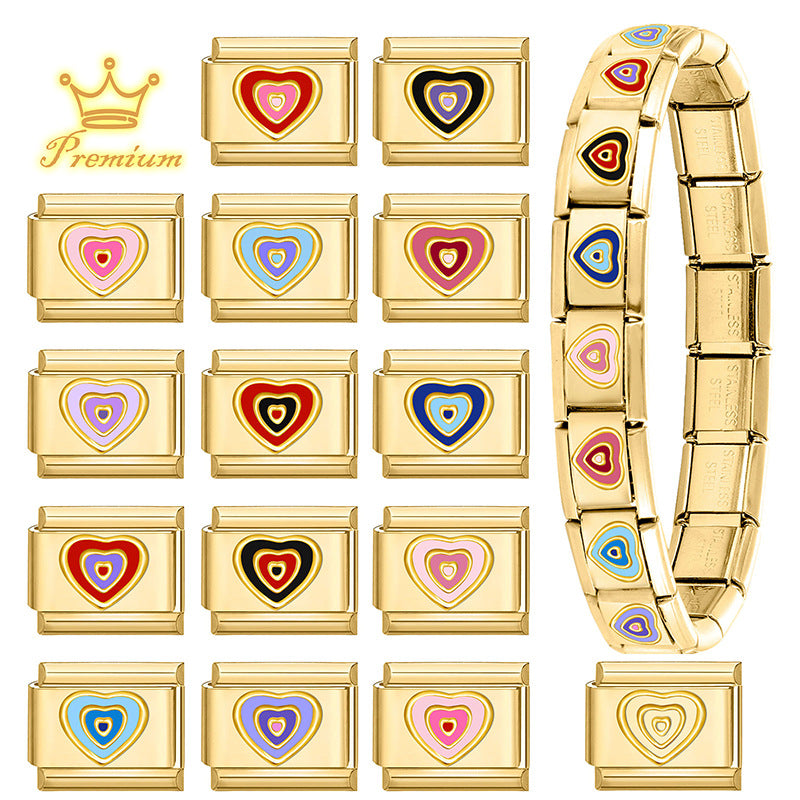 Wholesale Stainless Steel DIY Heart Shaped Bracelet Charms Electroplated Gold Colorful Love Theme Jewelry Making Accessories