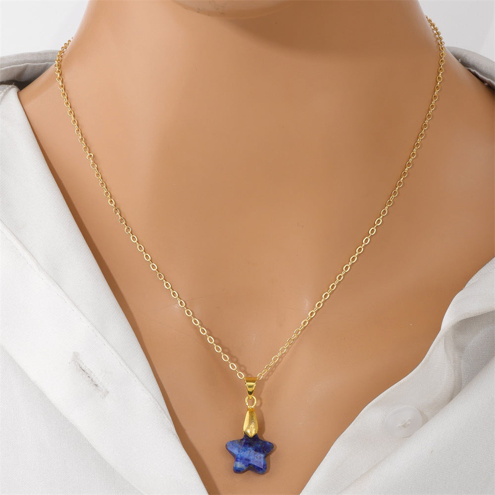 Wholesale Crystal Five Point Star Pendant Necklace Stainless Steel Women' s Jewelry Gift