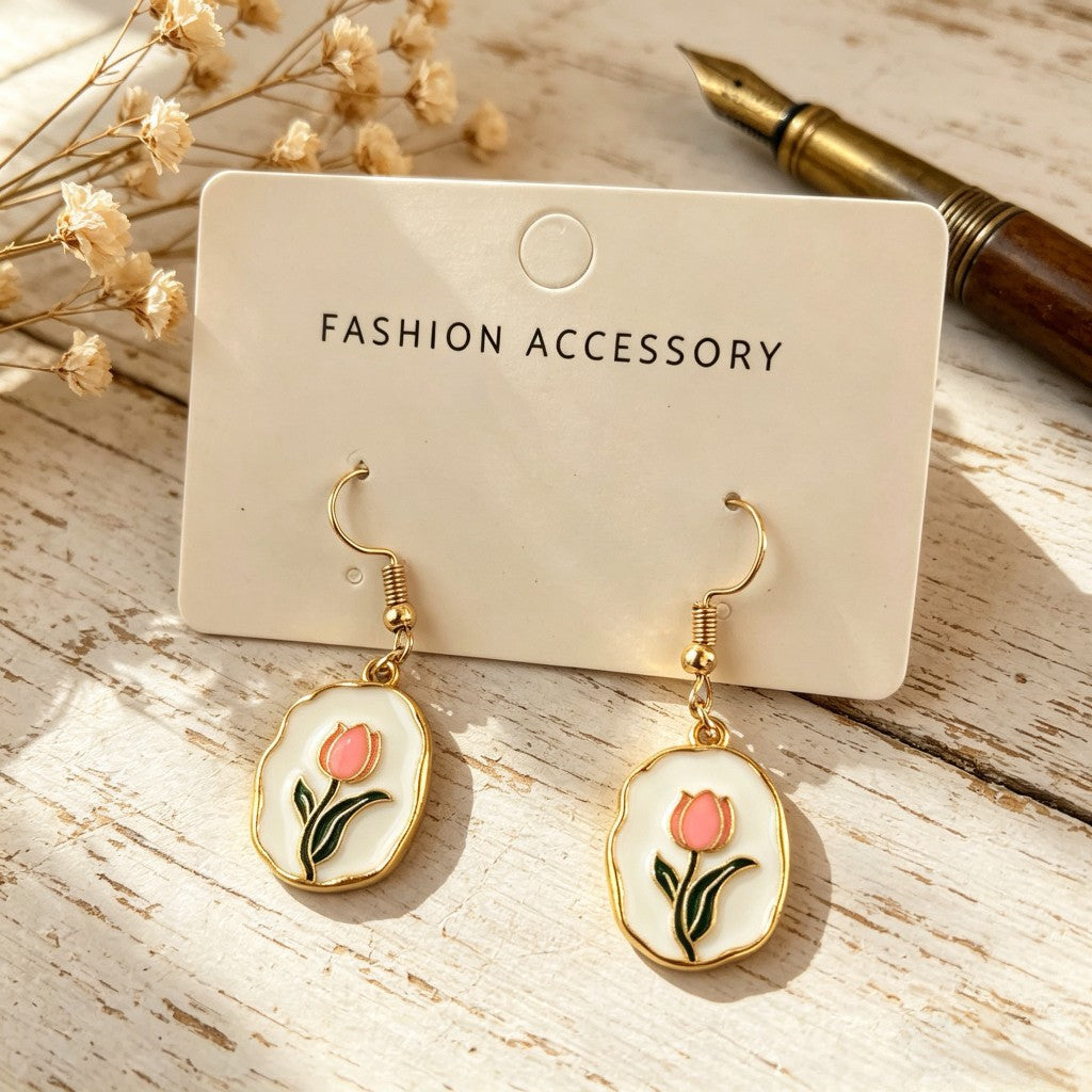 Wholesale Retro Oil Painting Style Floral Enamel Round Earrings