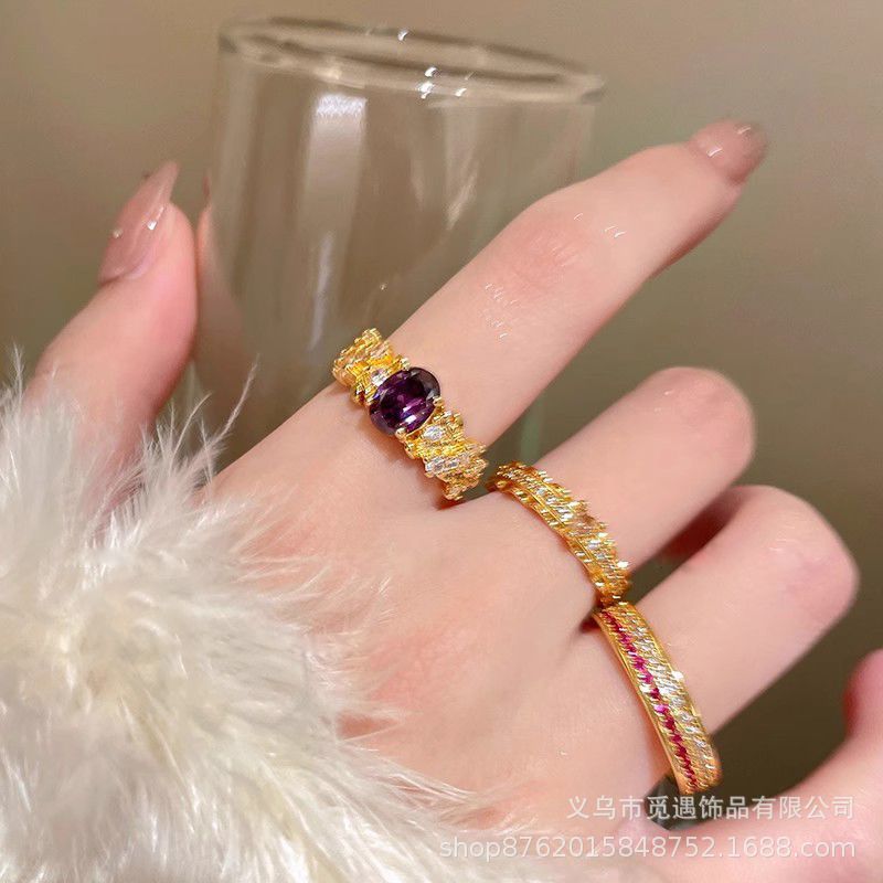 Wholesale Alloy Vintage Zircon Ring Adjustable Women' s Fashion Accessory