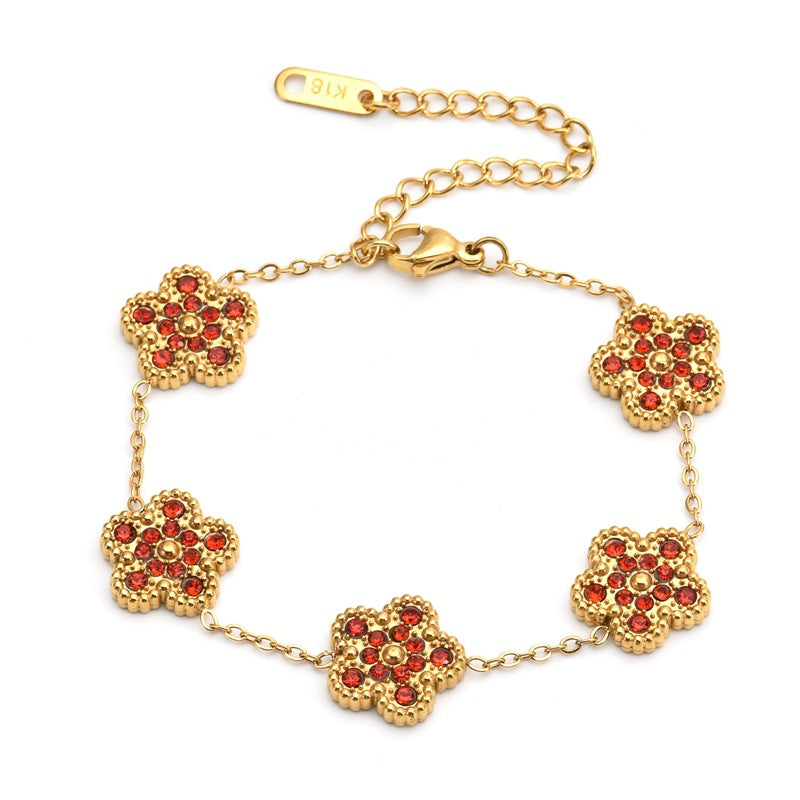 Wholesale Diamond Stainless Steel Shell Clover 18k Gold Plated Bracelets ACC-BT-QianHui008