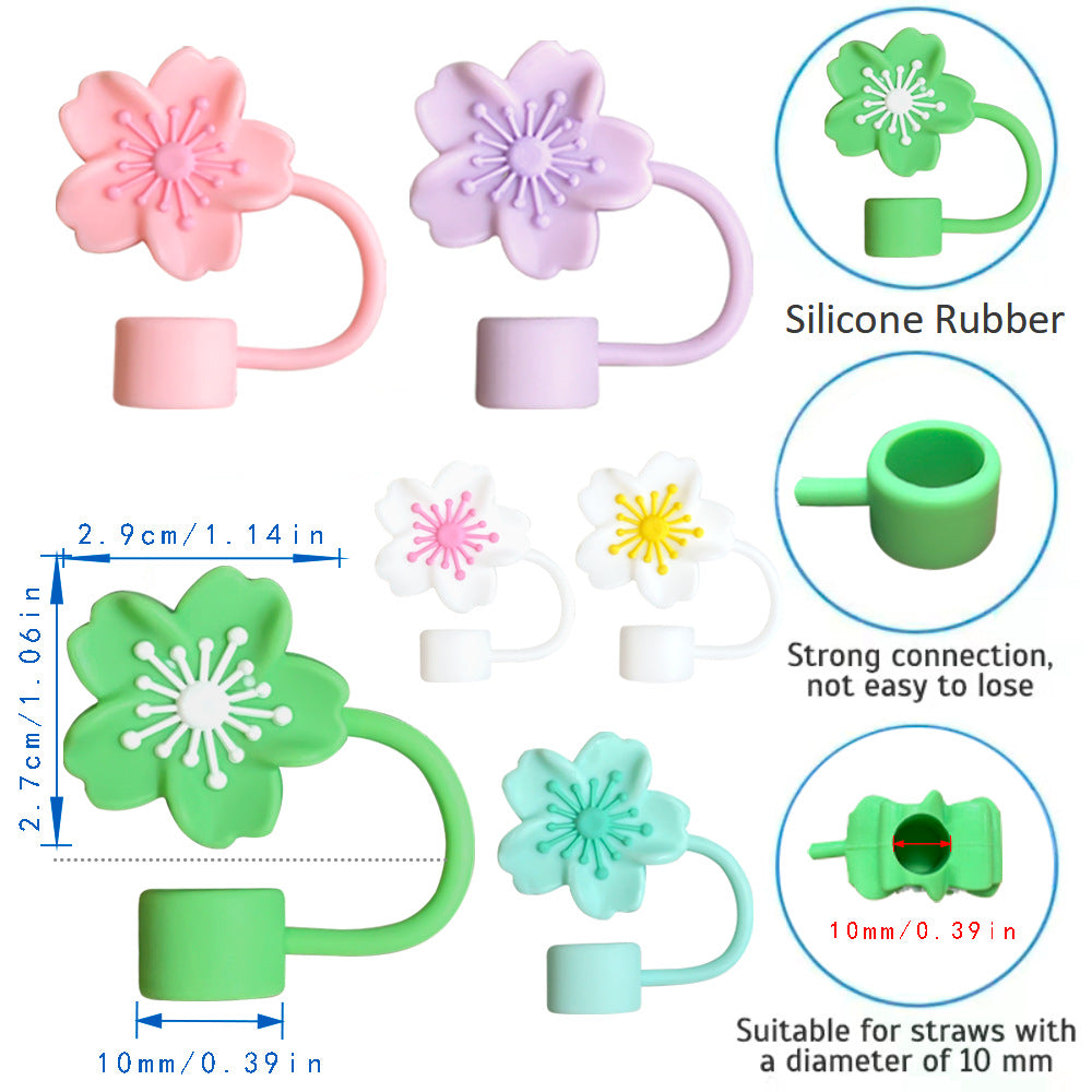 Wholesale silicone flower straw cap Stanley straw sleeve 10mm dust plug