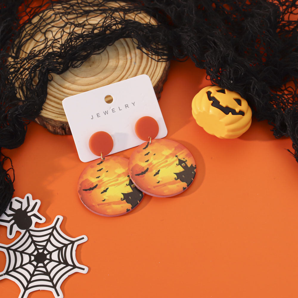 Wholesale  Acrylic Pumpkin Lantern Bat Earrings