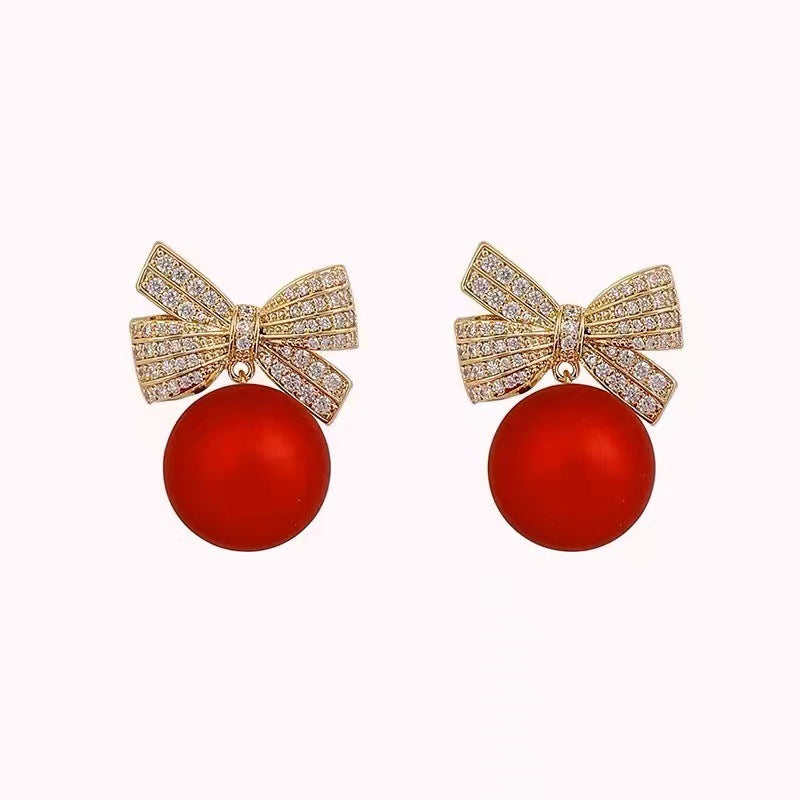 Wholesale Red Bow Pearl Earrings