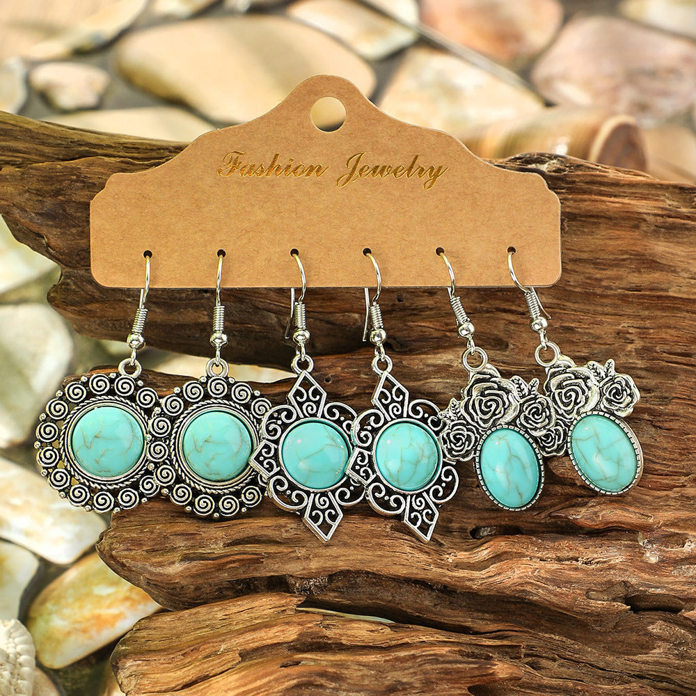 Wholesale Ethnic Style Turquoise Earrings Simple Creative Retro Jewelry Accessory