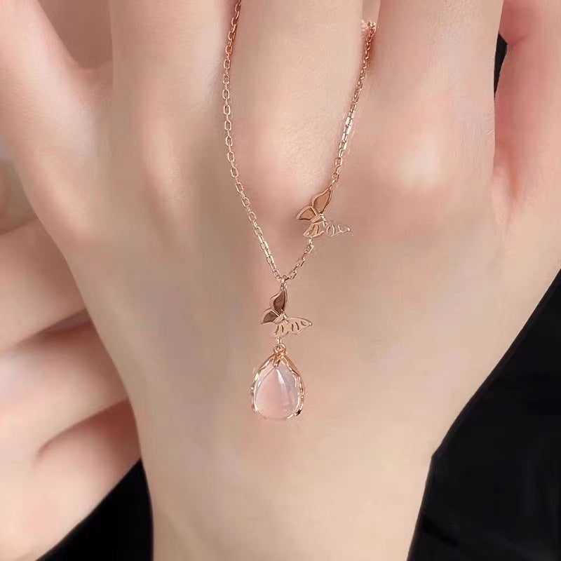 Wholesale Pink butterfly pendant necklace