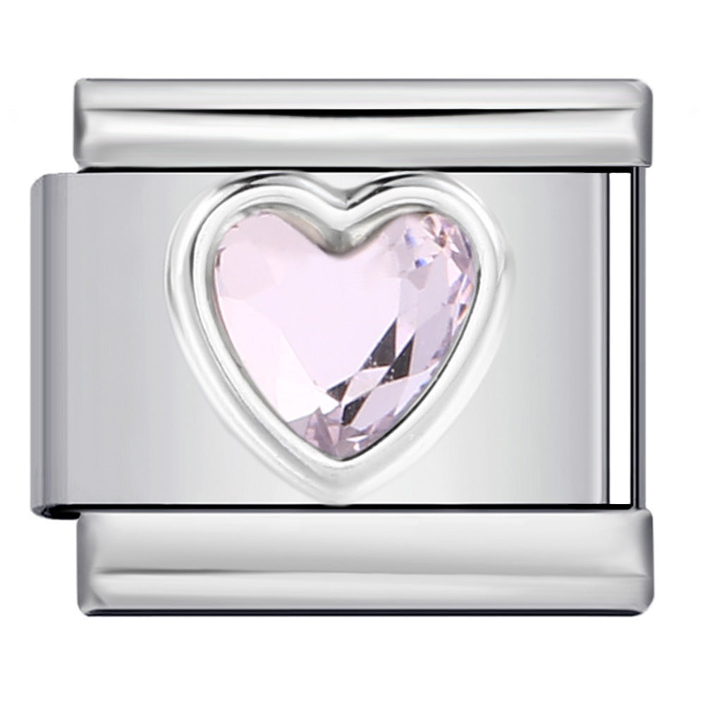 Wholesale italian Charm Bracelet 9mm DIY Heart-Shaped Micro-Inlaid  Creative Stainless Steel Composable Bracelet