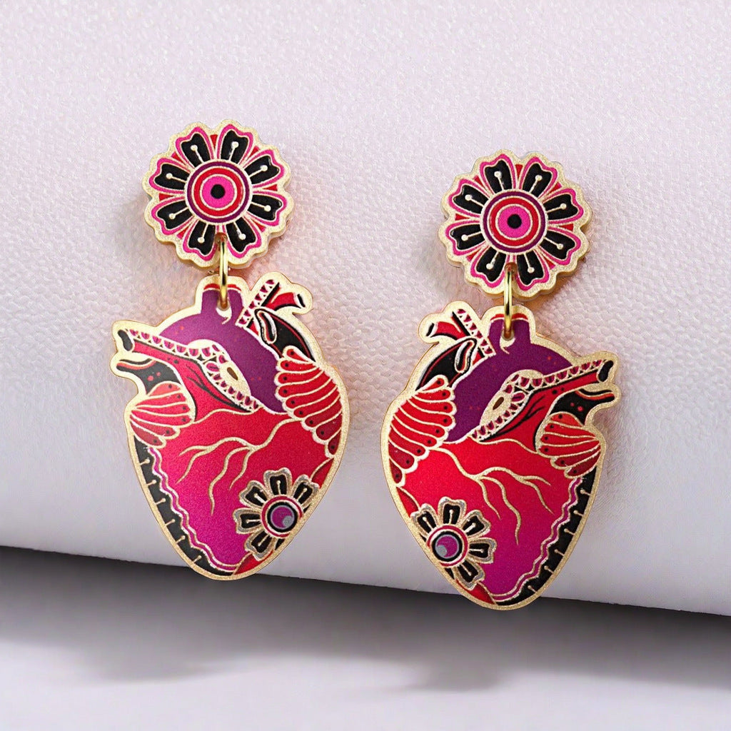 Wholesale Acrylic Hummingbird Heart Shape Earrings