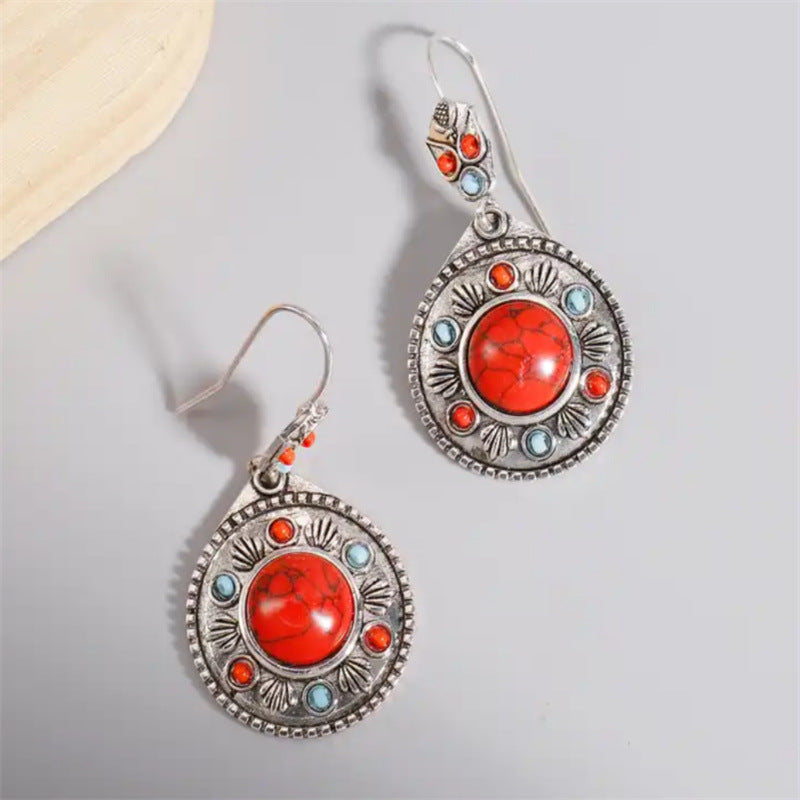 Wholesale Retro Chinese Style Turquoise Gourd Pendant Earrings,  Stylish Everyday Wear Jewelry Accessory