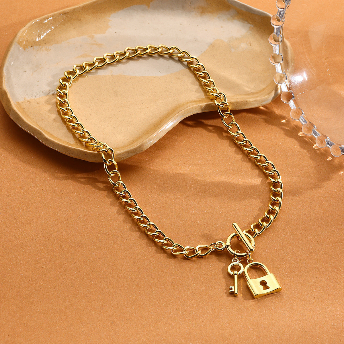 Wholesale Thick Chain Lock Key Pendant Love Lock Key OT Buckle Necklace