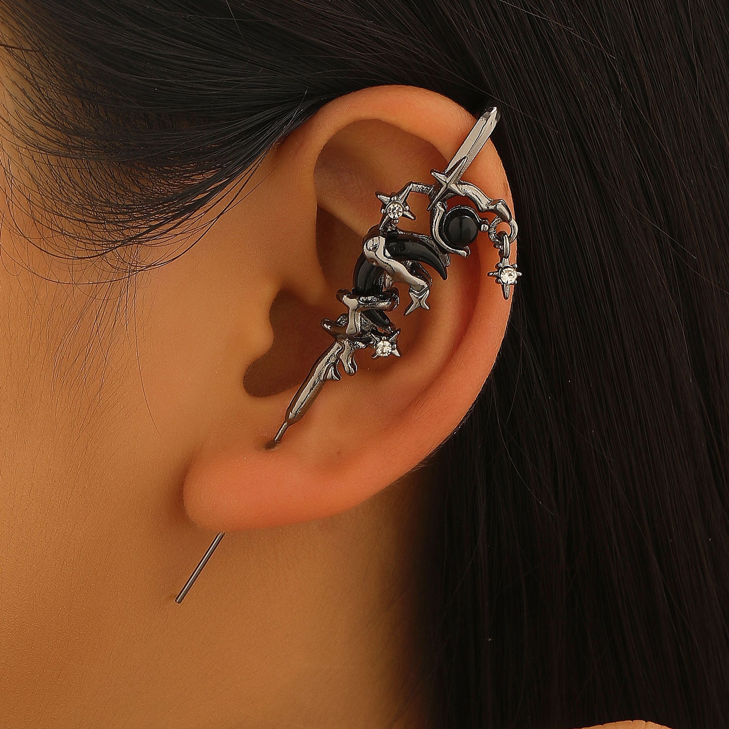 Wholesale Trendy Dark Snake Cross Earrings Metal Double Ear Piercing Jewelry Accessory for Cool Girls Boutique Resale