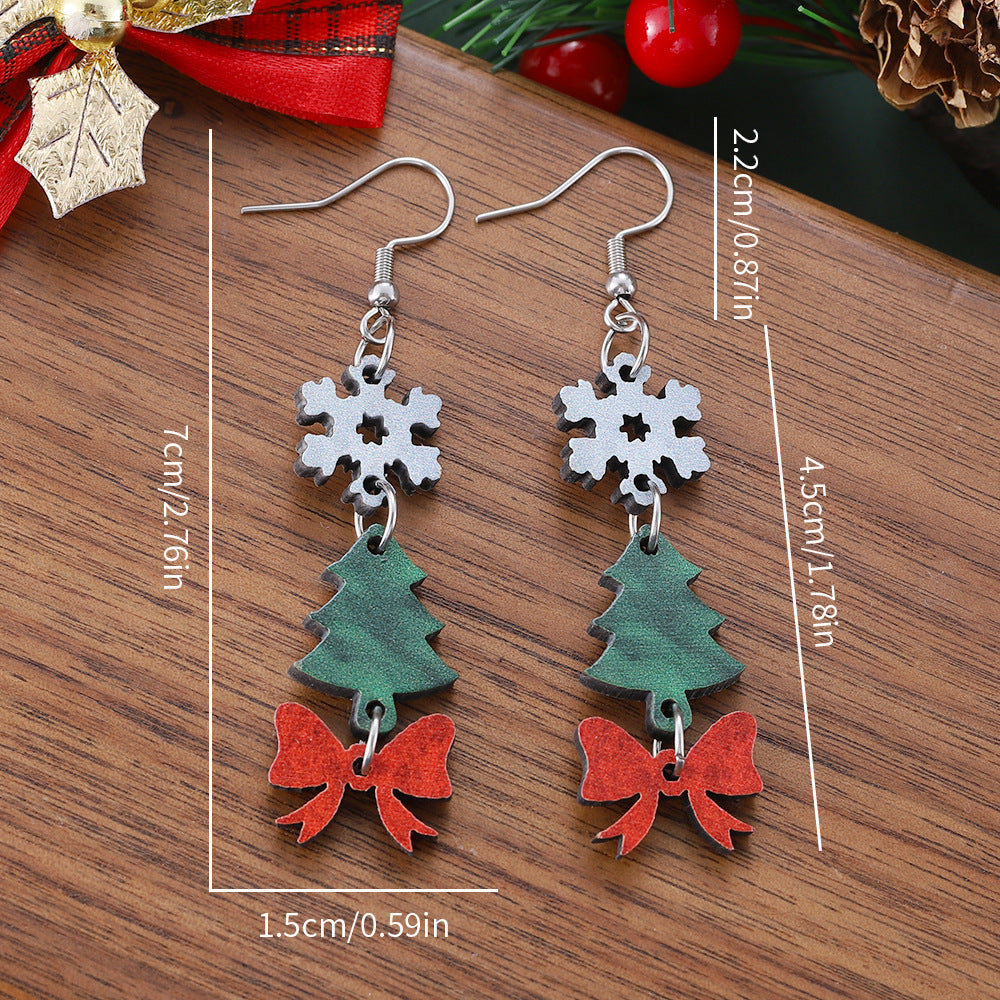Wholesale Christmas snowflake Christmas tree bow triple ing pendant earrings