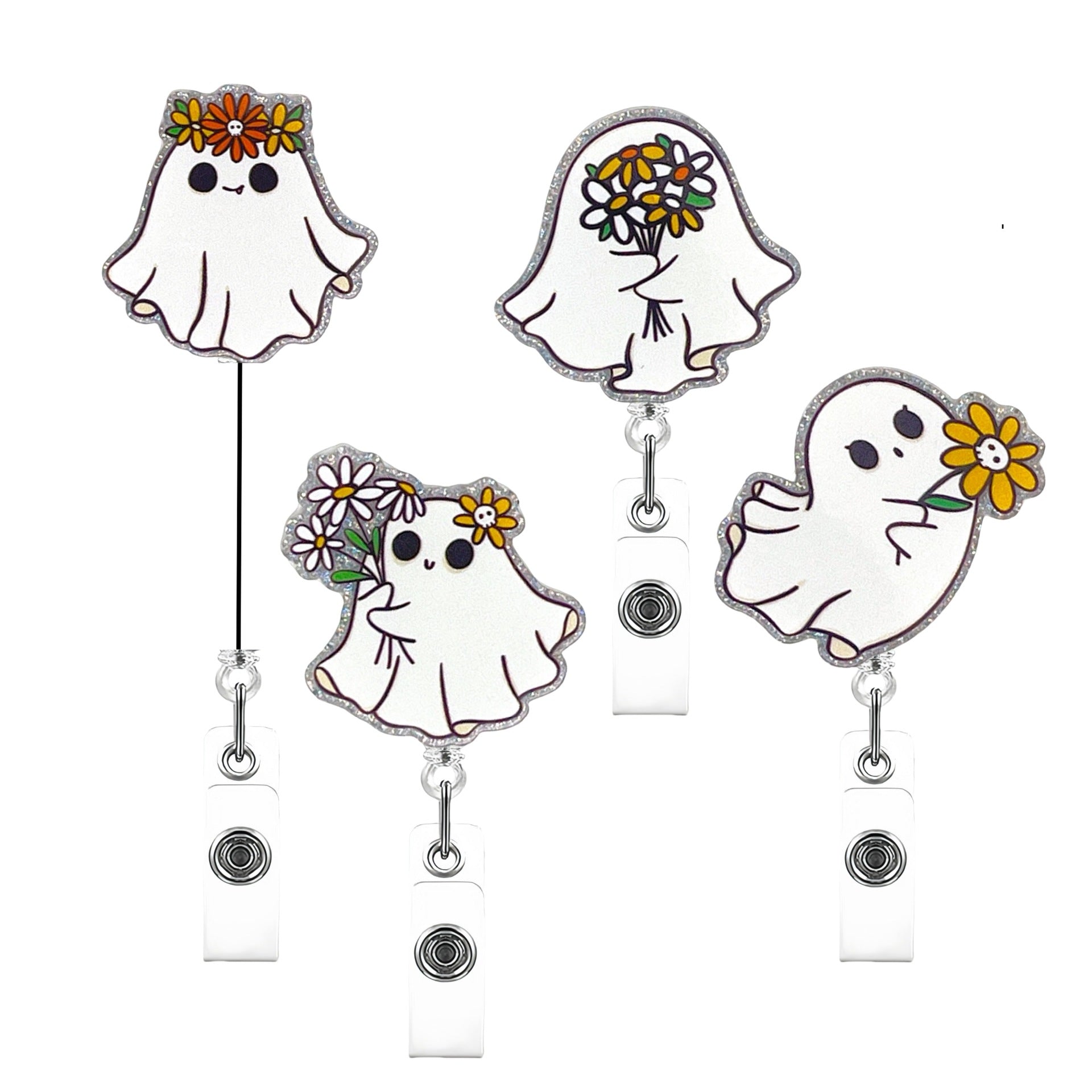 Wholesale Halloween Cute Ghost Retractable Rotating Badge Keychain