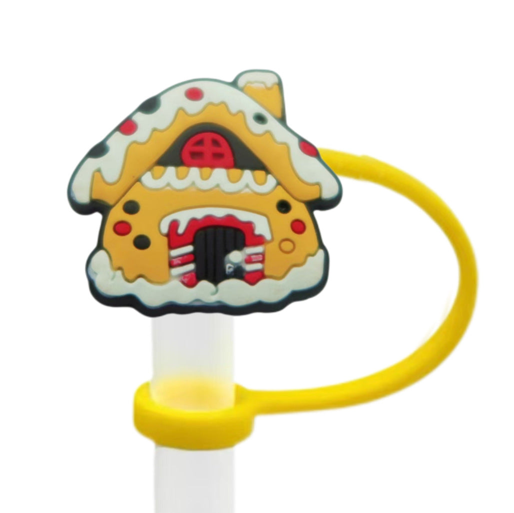 Wholesale 10pcs Christmas themed food grade silicone Straw Cover Straw Tube Cap