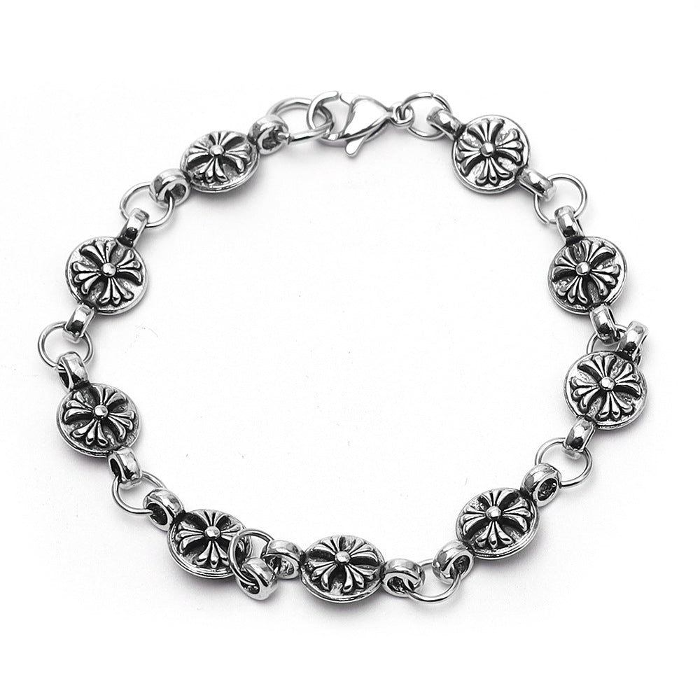 Wholesale Retro Cross Pendant Flower Bead Bracelet Unisex Couple Street Fashion Jewelry Accessory