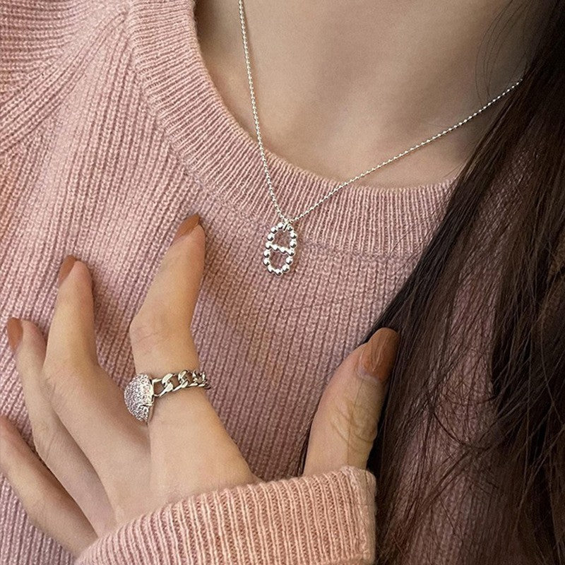 Wholesale Niche Retro Double-sided Love Sterling Silver Necklace Sweater Chain Heart Necklace ACC-NE-Wanshen004