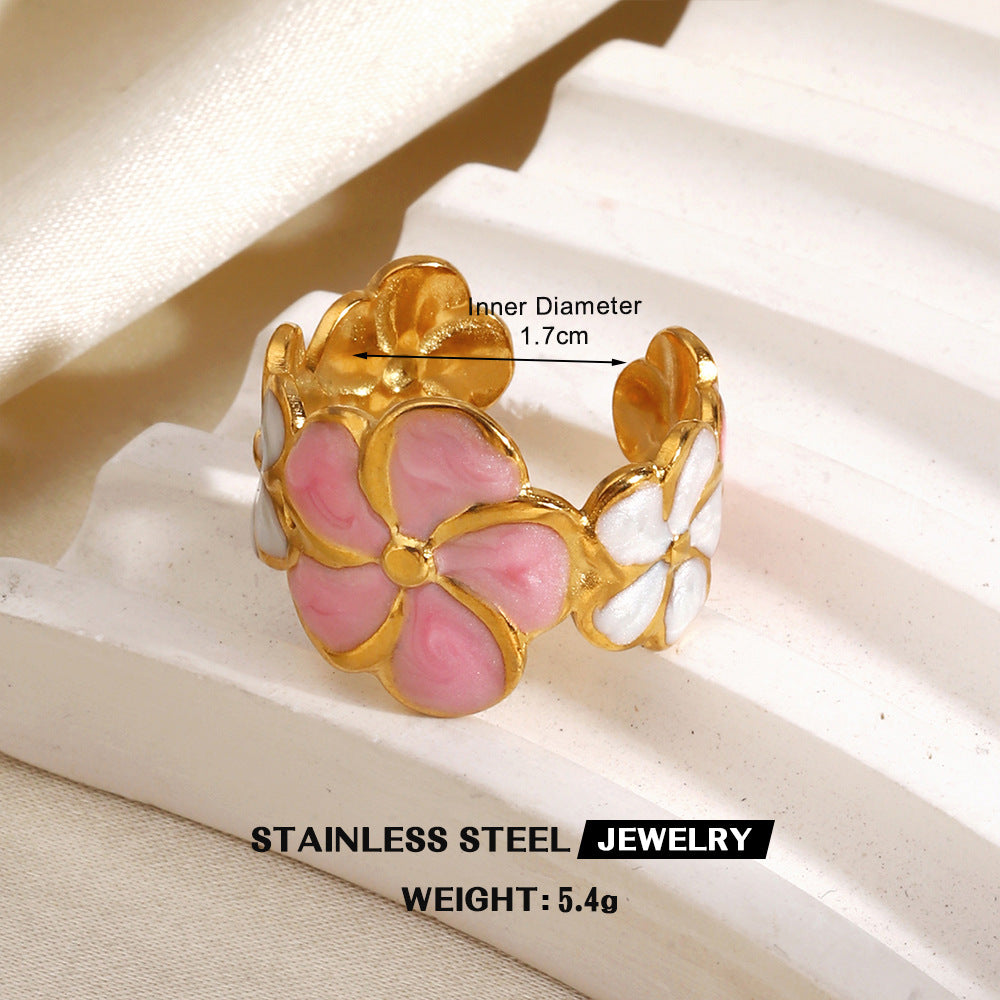 Wholesale Gold Plated Stainless Steel Colorful Enamel Floral Geometric Ring Trendy Fashion Accessory for Women