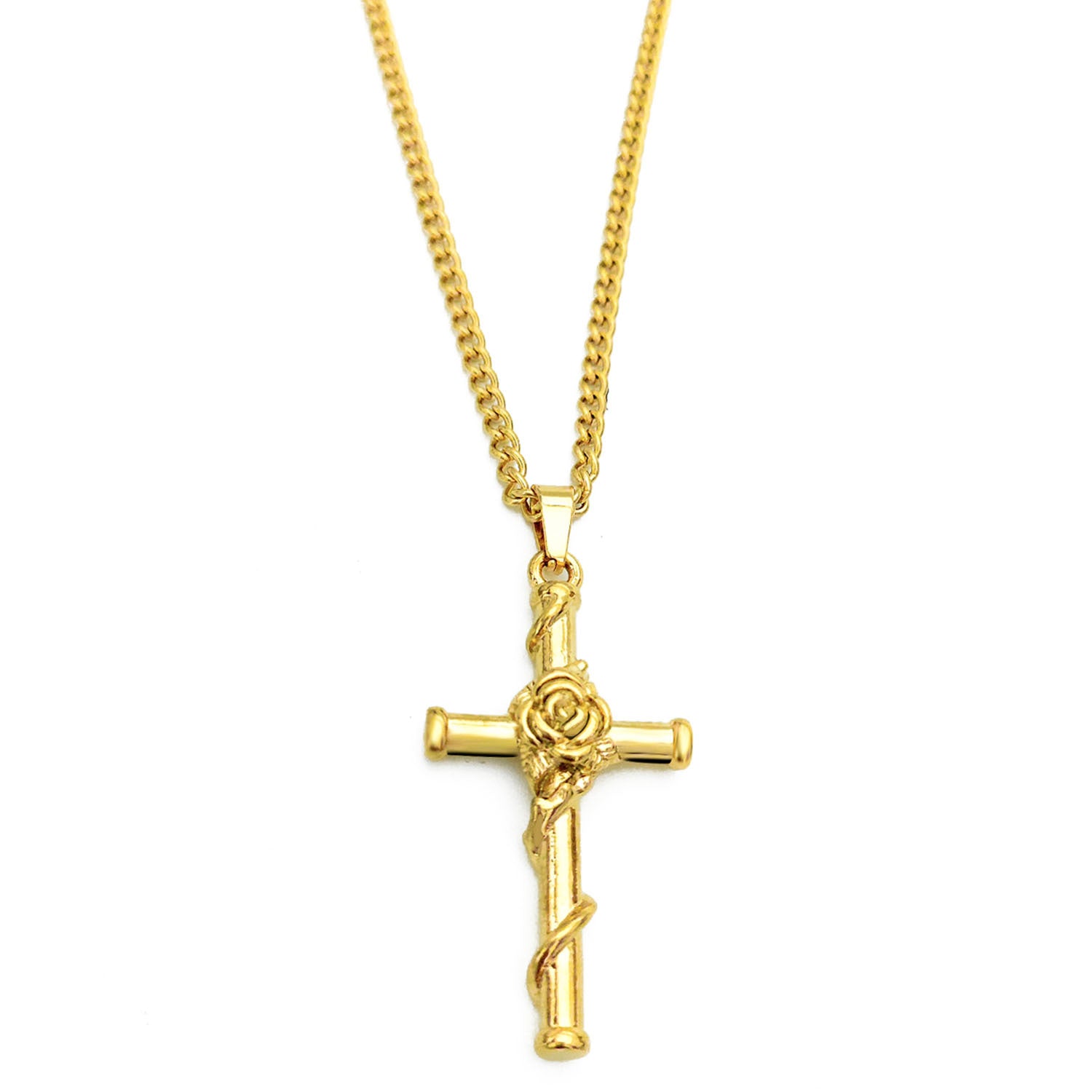 Wholesale Vintage Men's Rose Large Cross Copper Stainless Steel Necklace