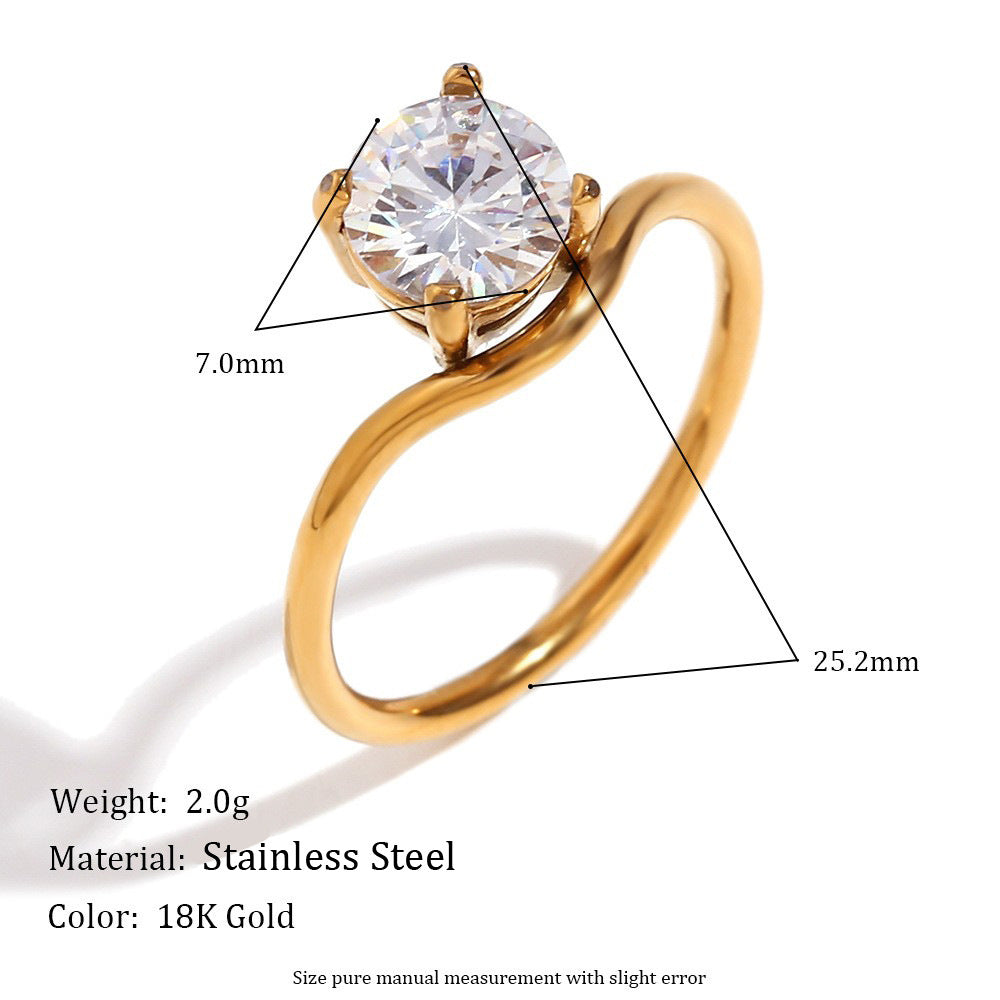 Wholesale Geometric Wave Ring Stainless Steel Gold Zircon Ring Fashion Jewelry Accessory Gift Boutique Resale